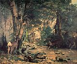 The Little Deer Paintings - A Thicket of Deer at the Stream of Plaisir Fountaine by Gustave Courbet
